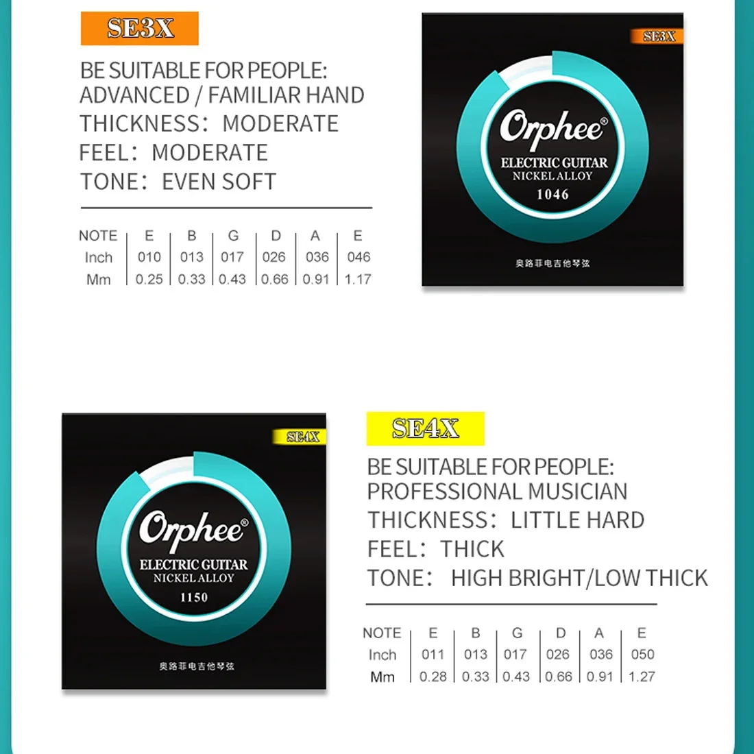 Orphee Electric Guitar Strings SE Series High Carbon Steel Hexagonal Core Nickel Alloy Wrap Strings Guitar Parts & Accessories thumbnail 5