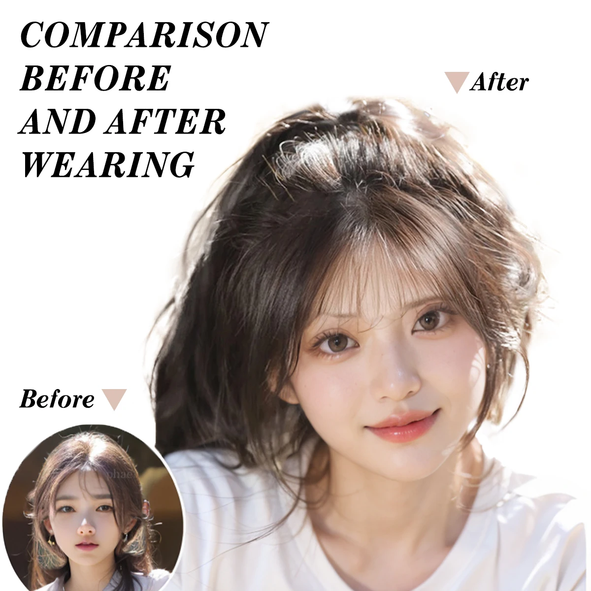 Natural Synthetic Hair Bangs Hair Accessories  Women's Forehead Clip Hair Extension With Natural Curvature Of Sideburns thumbnail 3