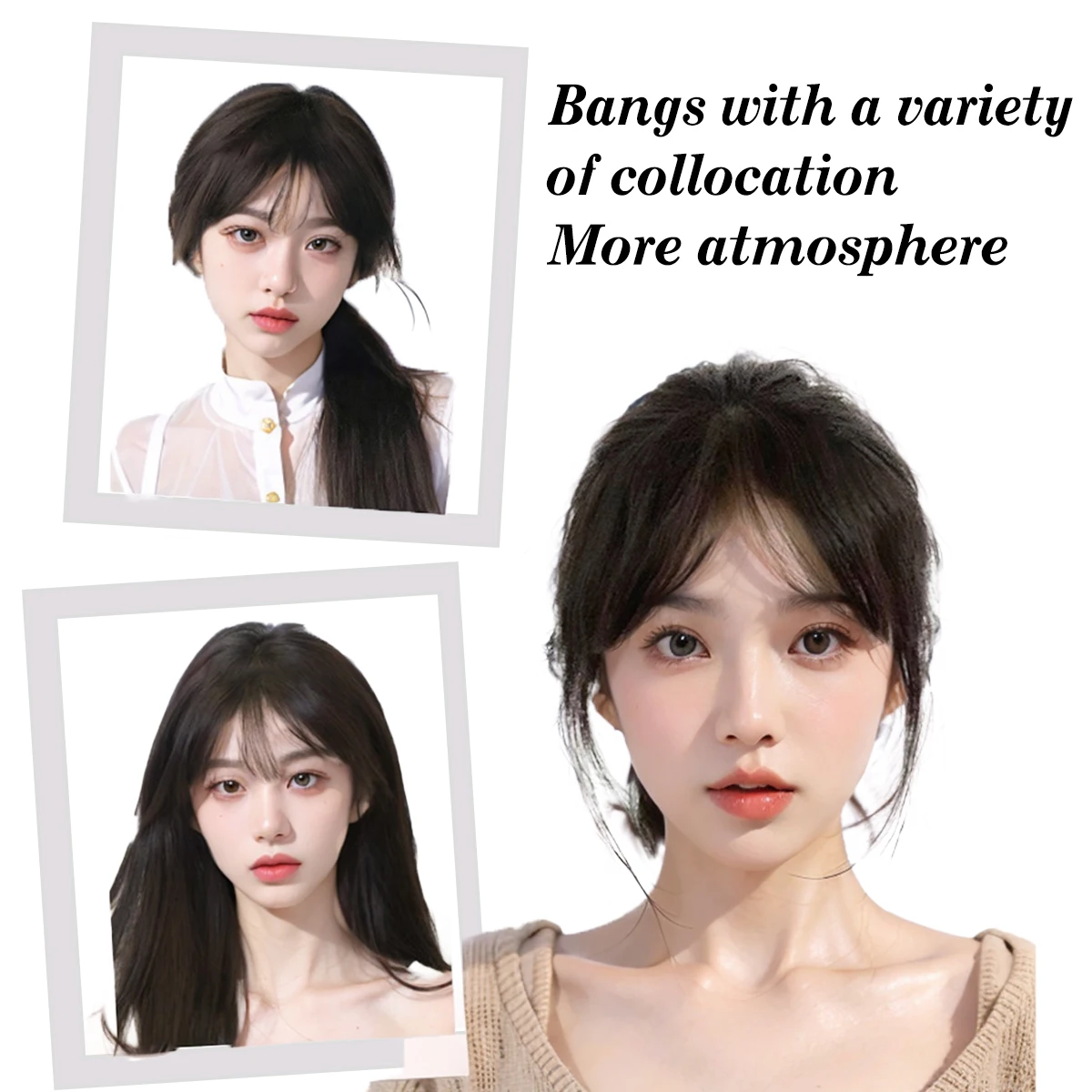 Natural Synthetic Hair Bangs Hair Accessories  Women's Forehead Clip Hair Extension With Natural Curvature Of Sideburns thumbnail 5