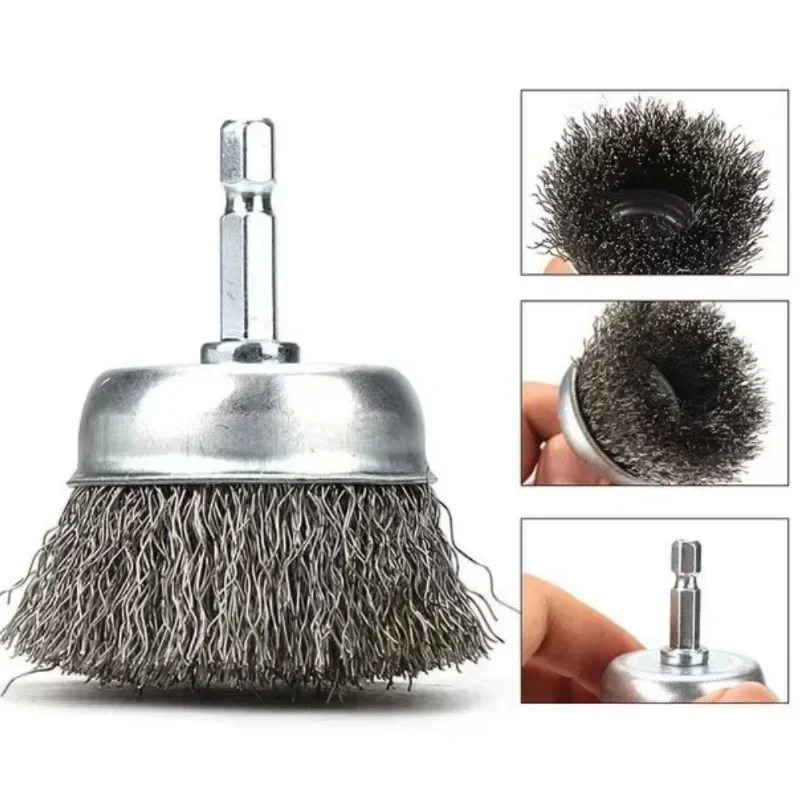 Wire Brush Wheel Cup Brush Set,Wire Brush for Drill 1/4 Inch Hex Shank 0.012 Inch Coarse Carbon Steel Crimped Wire Wheel thumbnail 3