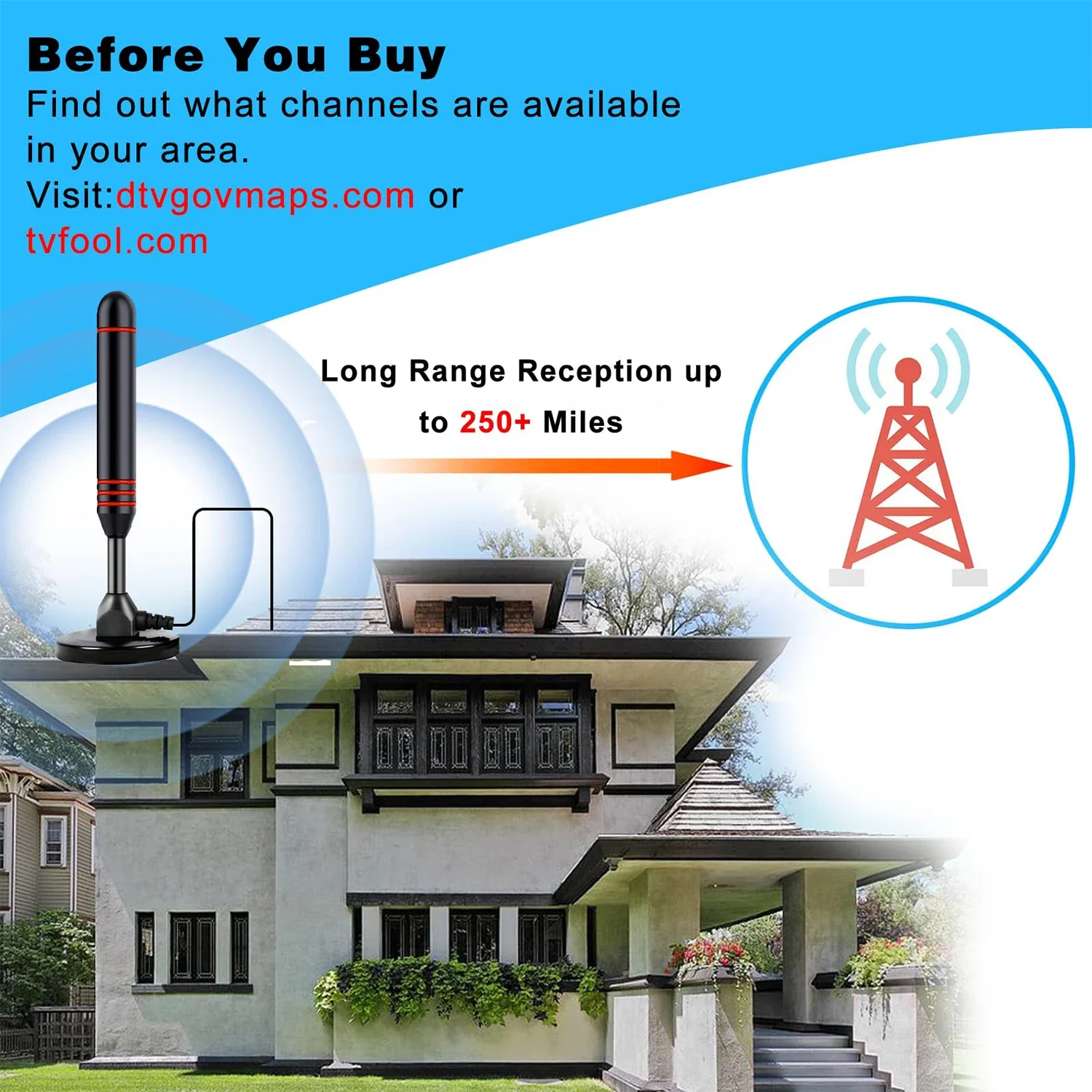 HDTV Antenna with Amplifier VHF/UHF dab Receiver DVB-T DVB-T2 Free View Indoor Smart TV Antenna thumbnail 2