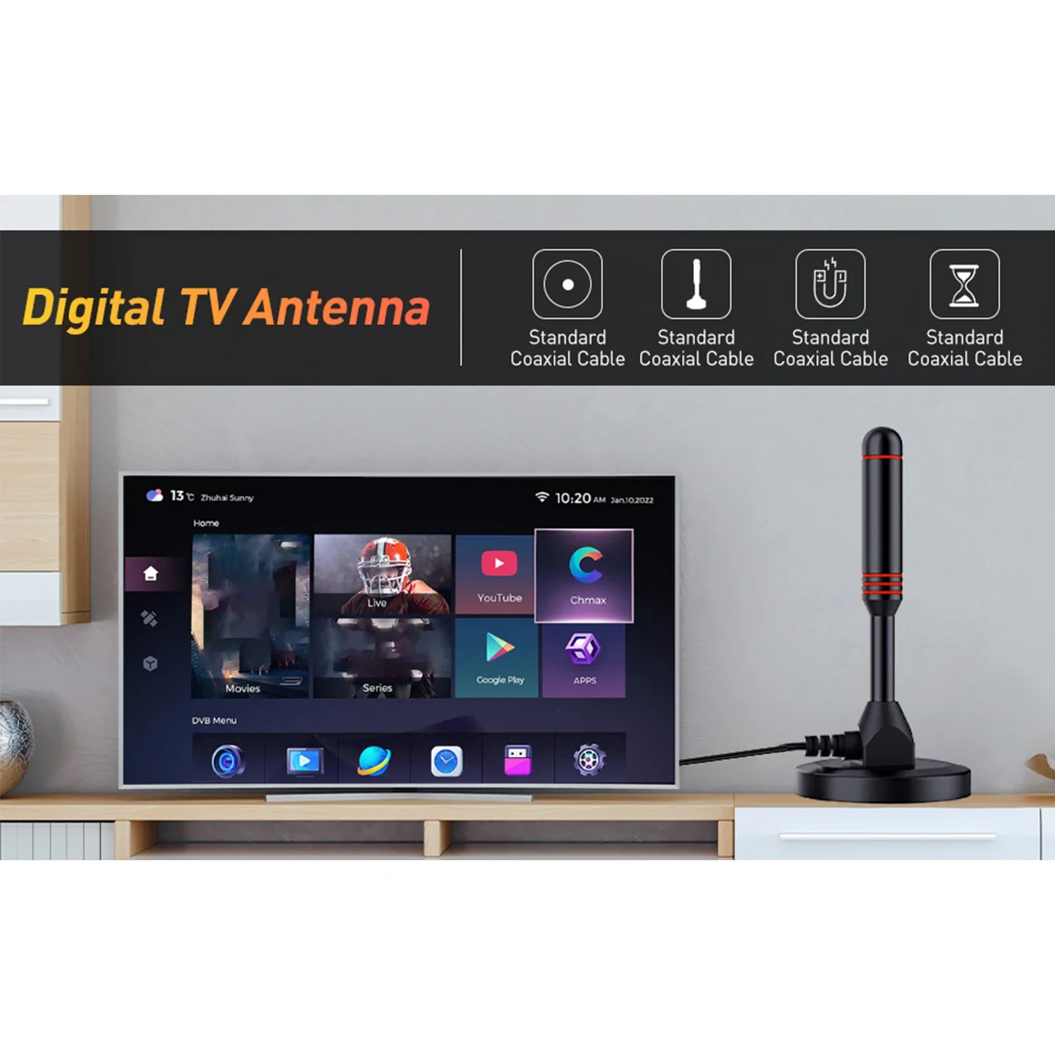 HDTV Antenna with Amplifier VHF/UHF dab Receiver DVB-T DVB-T2 Free View Indoor Smart TV Antenna thumbnail 6
