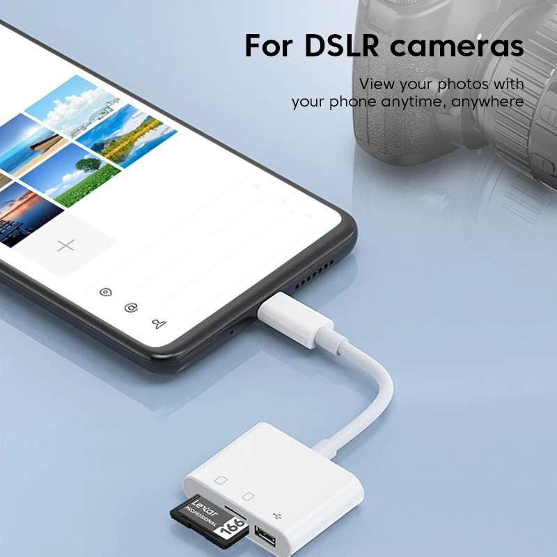 OTG Adapter Type C Plug TF/SD Card Reader For Xiaomi Oneplus iPhone OPPO POCO Cell phone Accessories 3 in 1 USB C to A Connector thumbnail 3