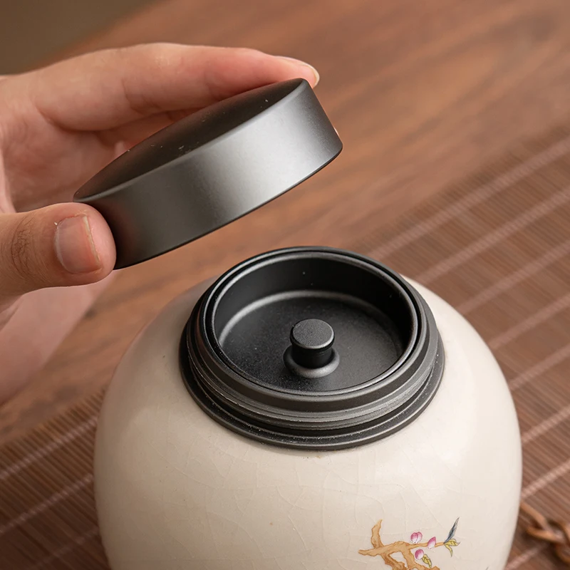 Ruyao Tea Pot Aluminum Alloy Lid Ceramic Sealed Pot Tea Bag Storage Box Tea Container Living Room Coffee Table Decorative Jar thumbnail 4