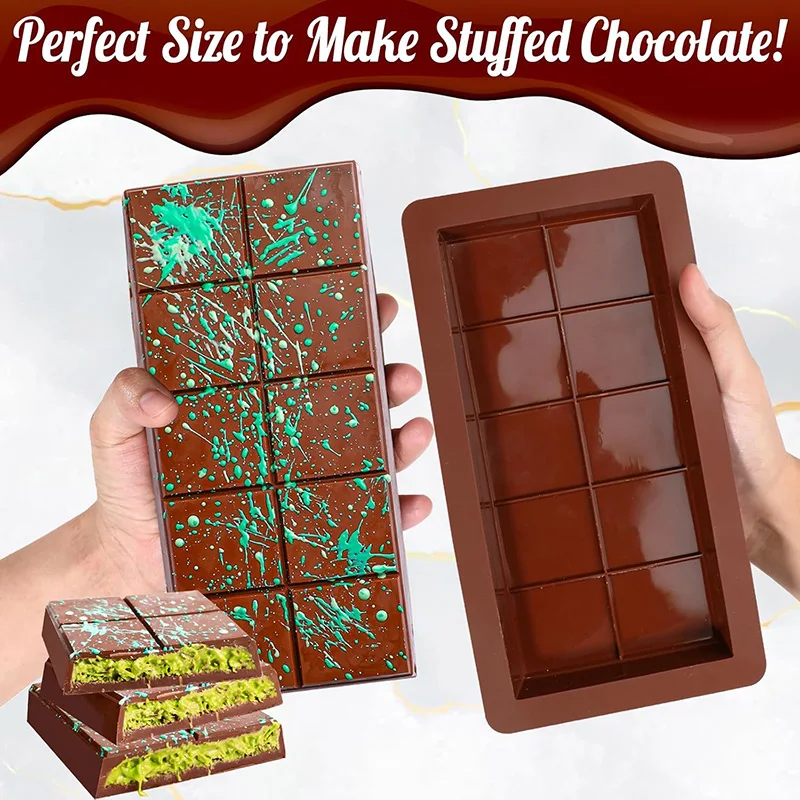 Chocolate Bar Molds Silicone Bars Break Apart Wax Melt Mould Easy Release Rectangle Durable for Protein and Energy Handmade Gift thumbnail 2