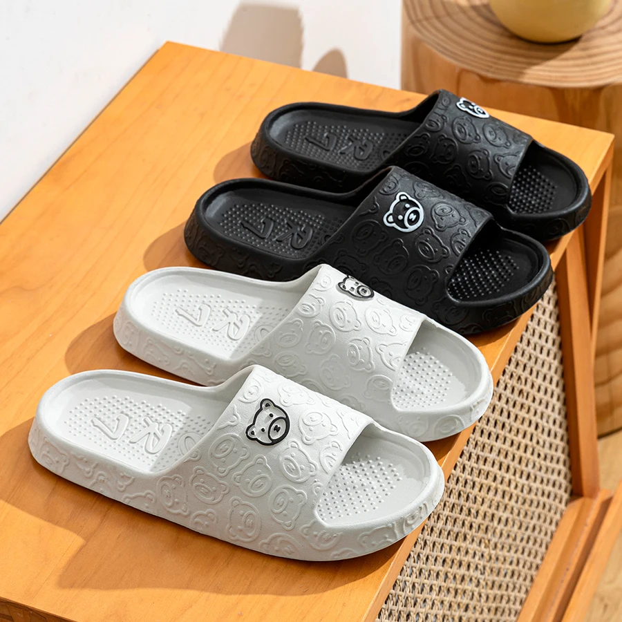 Summer Fashion Men's Slippers Printting Little Bear Sandals Indoor Bathroom Non-slip Soft Women Dormitory Casual Shoes Couple thumbnail 2