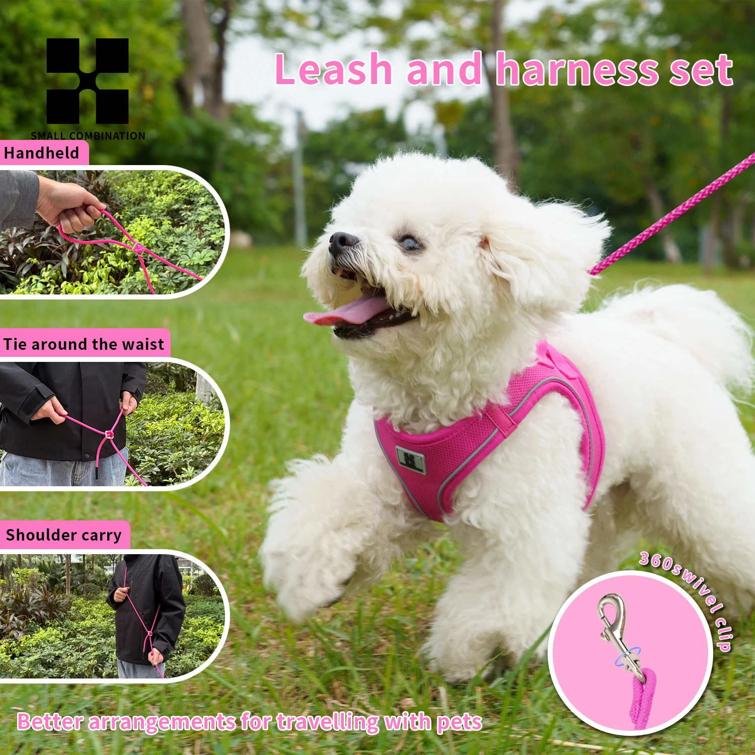 Dog Harness Leash Set for Small Medium Dog Adjustable Reflective Puppy Cat Harness pet Vest Chihuahua Dachshund Outdoor Walking thumbnail 4