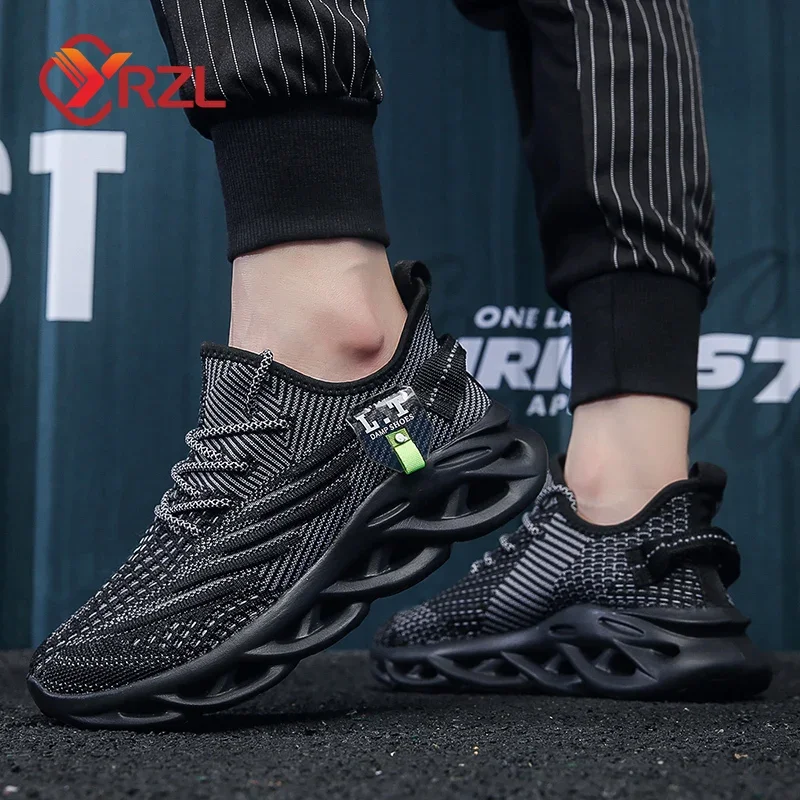 YRZL Men Sports Running Black Jogging Shoes Casual Sneakers Outdoor Breathable Mesh Women Light Shock-absorption Black Tennis thumbnail 6