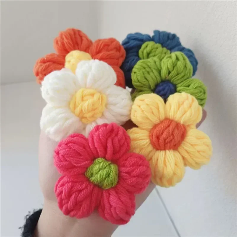 Hand-knitted Flowers Mini Colorful Flower Floral Applique Sew Patches for Clothes Hat Wedding Decor DIY Craft Supplies Wholesale thumbnail 5