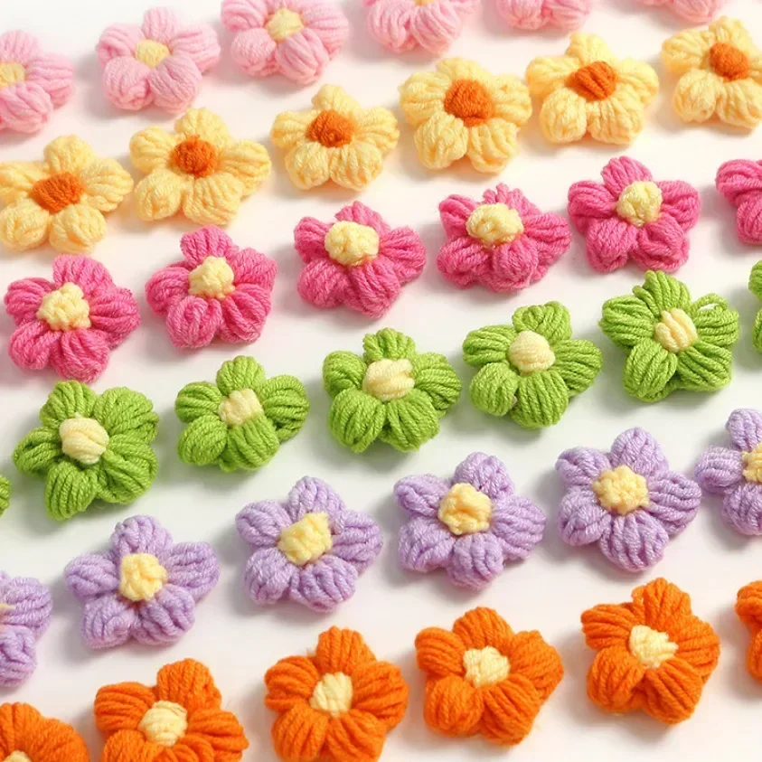 Hand-knitted Flowers Mini Colorful Flower Floral Applique Sew Patches for Clothes Hat Wedding Decor DIY Craft Supplies Wholesale thumbnail 2