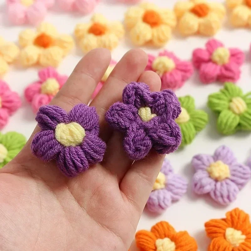 Hand-knitted Flowers Mini Colorful Flower Floral Applique Sew Patches for Clothes Hat Wedding Decor DIY Craft Supplies Wholesale thumbnail 3