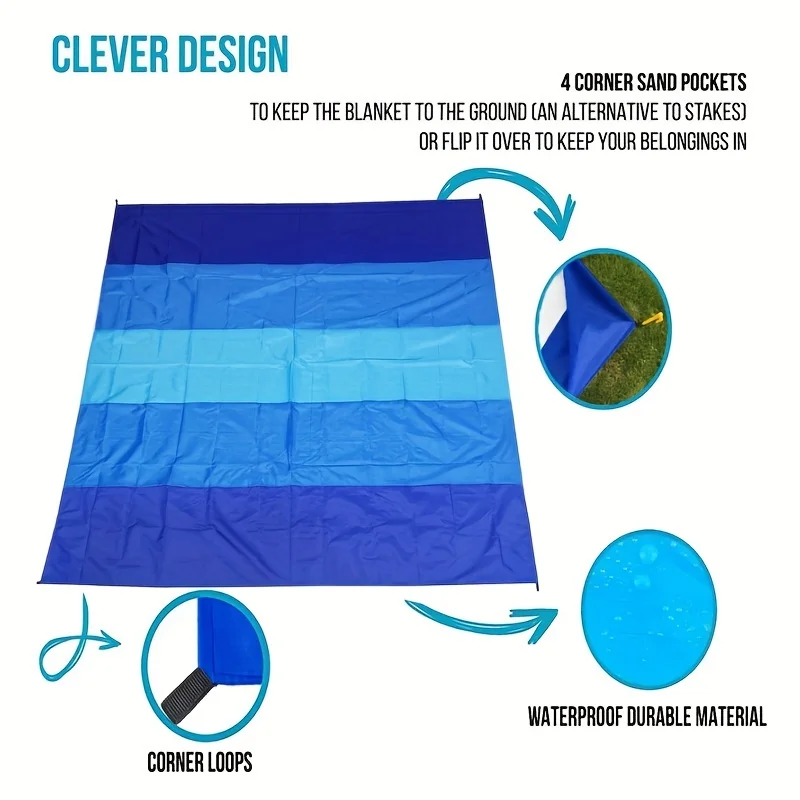 Quick-Dry Waterproof Beach Blanket - Sandproof - Perfect For Outdoor Picnics, Camping, Hiking & Travel - Includes Carry Bag thumbnail 3