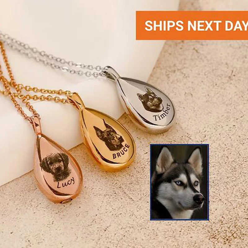 Personalized Urn Necklace Memorial Jewelry Urns for Cat/Dogs Pet Loss Gifts Pet Photo Custom Stainless Steel Pet Necklace