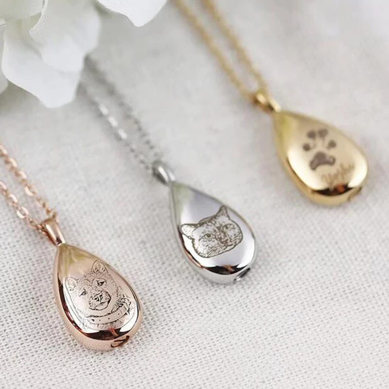 Personalized Urn Necklace Memorial Jewelry Urns for Cat/Dogs Pet Loss Gifts Pet Photo Custom Stainless Steel Pet Necklace thumbnail 2