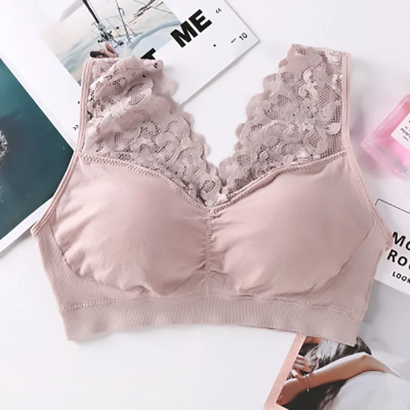 Women Sexy Lace Bra Seamless Wireless Push Up Running Sports Paded Bra Cozy Chest tube Top bralette Vest thumbnail 5