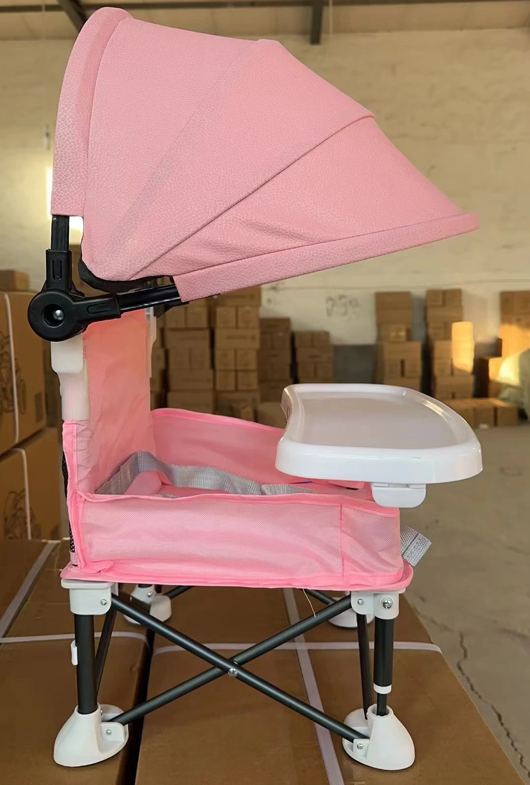 Folding Baby Eating Chair with Awning Outdoor Travel Portable Sunshade Baby Seats Detachable Feeding Tray Multifunctional thumbnail 4
