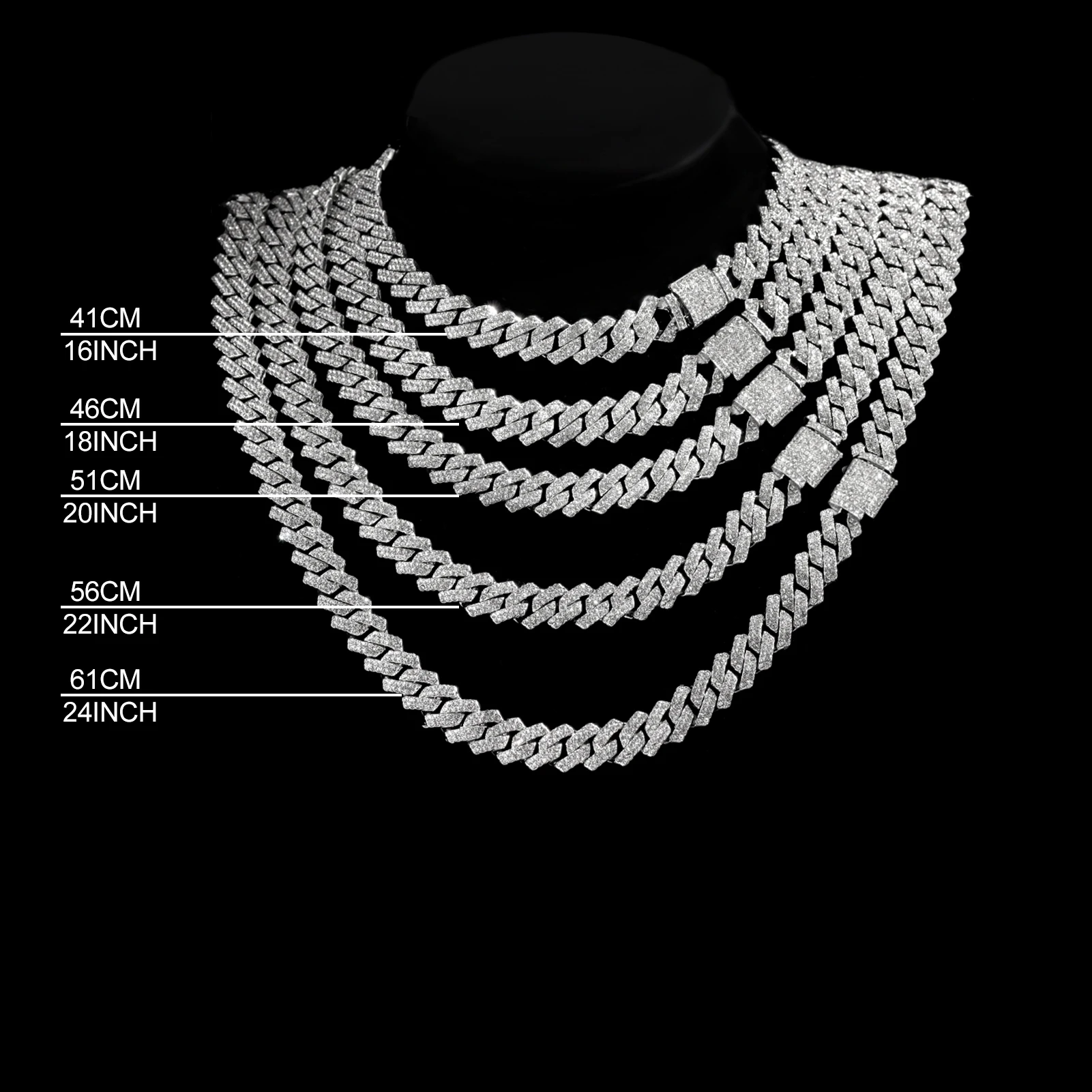 16/18/20/22/24inch Gold Color Cuban Link Chain for Women Men 2 Row Rhinestone Rhombus Prong Cuban Necklaces Hip Hop Jewelry thumbnail 6
