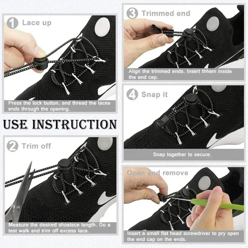 1Pair Elastic Shoelaces with Lock Sneaker No Tie Shoe Laces Stretching Lock Round Lock Lazy Quick Shoelace Hiking Shoestrings thumbnail 5