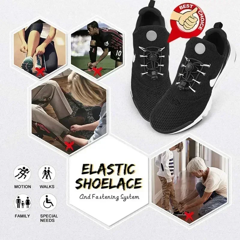 1Pair Elastic Shoelaces with Lock Sneaker No Tie Shoe Laces Stretching Lock Round Lock Lazy Quick Shoelace Hiking Shoestrings thumbnail 4