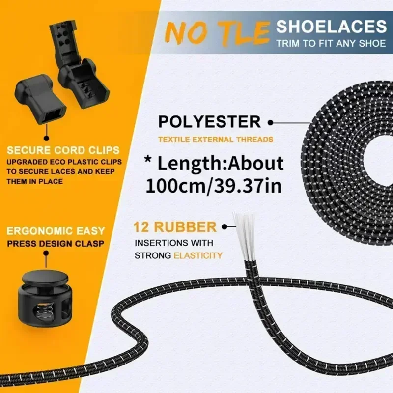 1Pair Elastic Shoelaces with Lock Sneaker No Tie Shoe Laces Stretching Lock Round Lock Lazy Quick Shoelace Hiking Shoestrings thumbnail 6