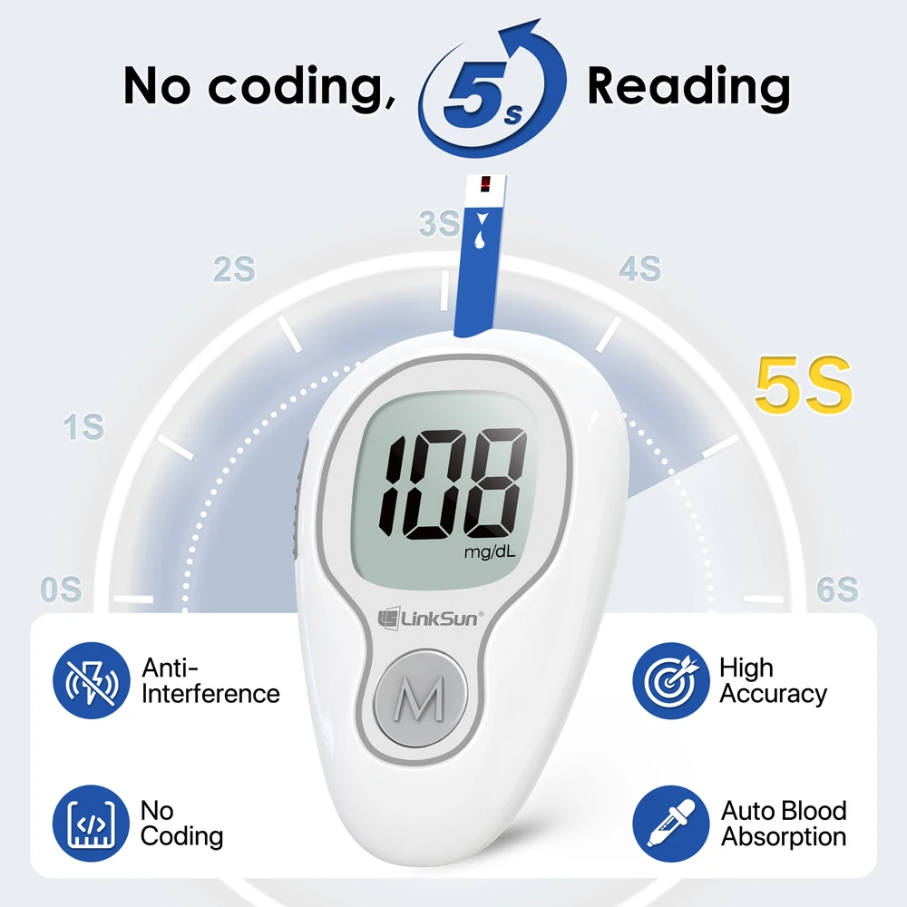 LinkSun Blood Glucose Meter G-425-3 Glucometer No Code for Diabetes Test 10/50/100pcs Strips Lancets Medical Blood Sugar mg/mmol thumbnail 3