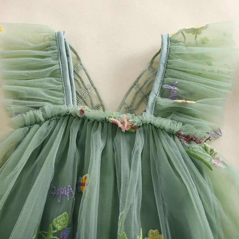 Baby Girl Halloween Costume Butterfly Wing Mesh Flower Sleeveless Tulle Fairy Romper Dress Birthday Tutu Dress thumbnail 4