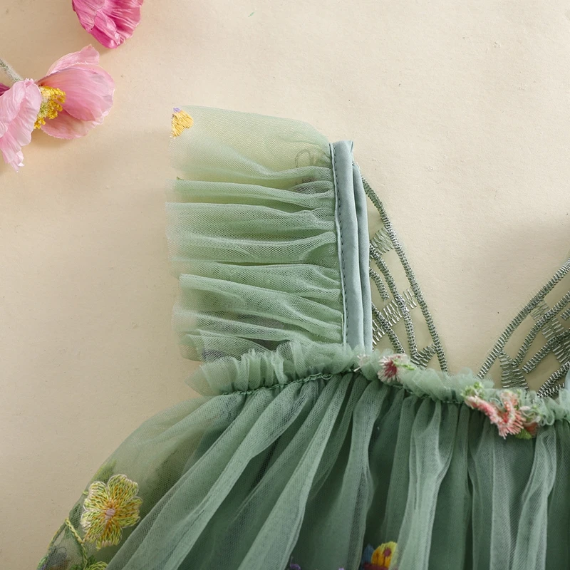 Baby Girl Halloween Costume Butterfly Wing Mesh Flower Sleeveless Tulle Fairy Romper Dress Birthday Tutu Dress thumbnail 5
