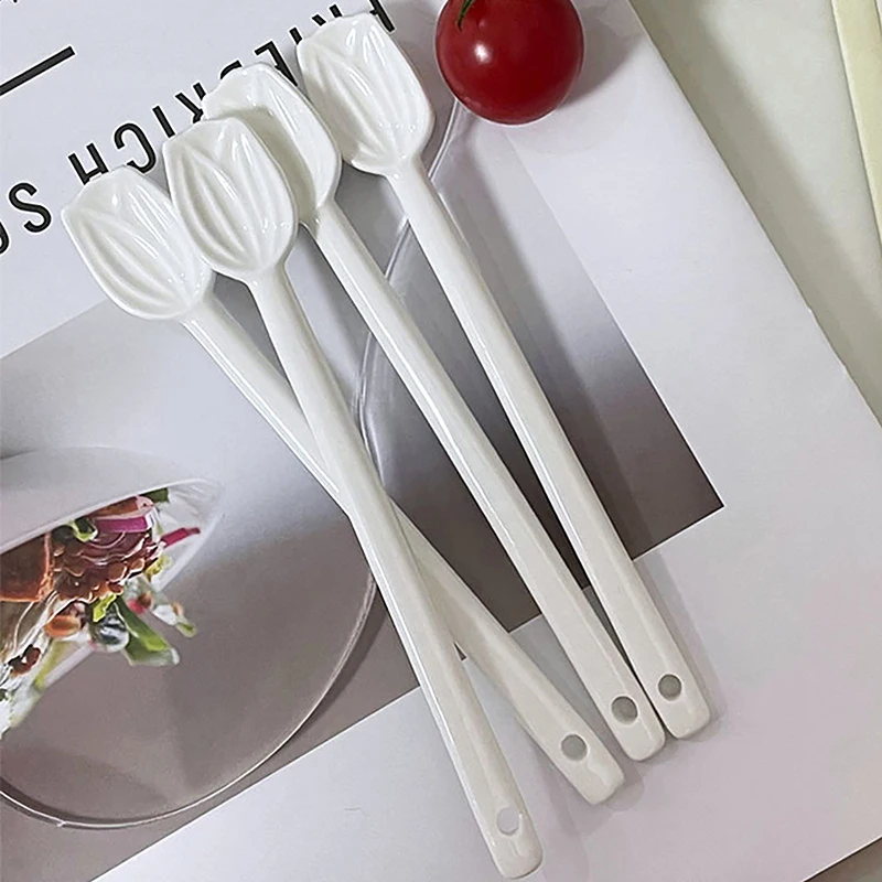 1PC Tulip Ceramic Coffee Spoon Long Handle Ice Cream Spoon Dessert Milk Tea Honey Stick Stirring Tool