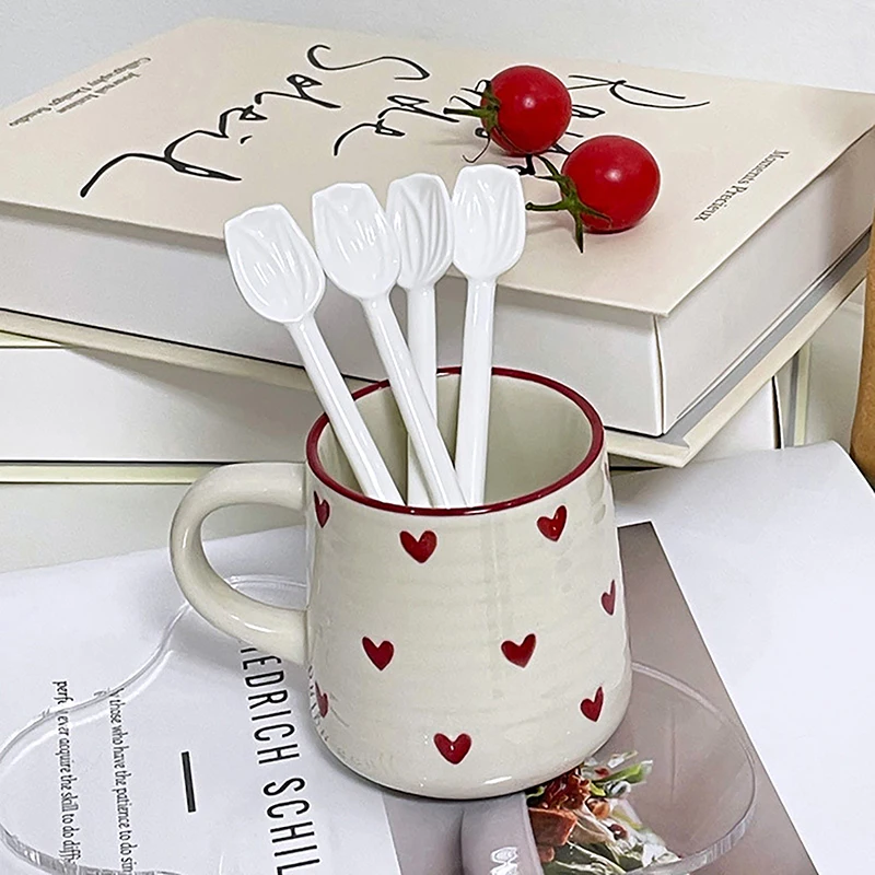 1PC Tulip Ceramic Coffee Spoon Long Handle Ice Cream Spoon Dessert Milk Tea Honey Stick Stirring Tool thumbnail 5
