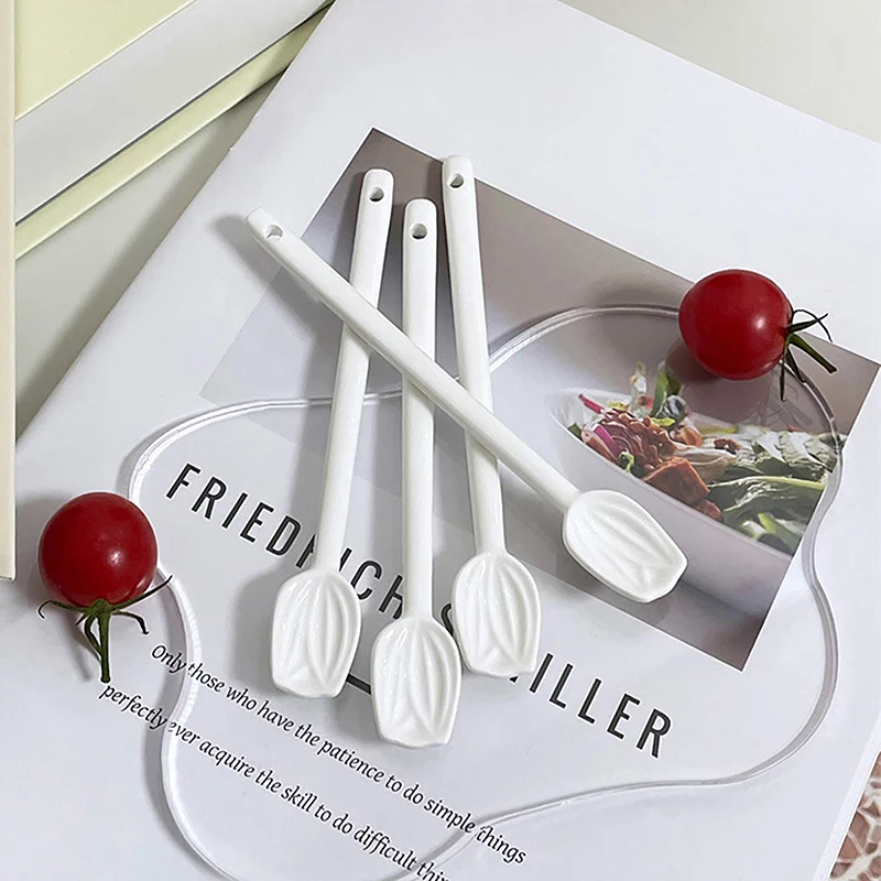 1PC Tulip Ceramic Coffee Spoon Long Handle Ice Cream Spoon Dessert Milk Tea Honey Stick Stirring Tool thumbnail 3