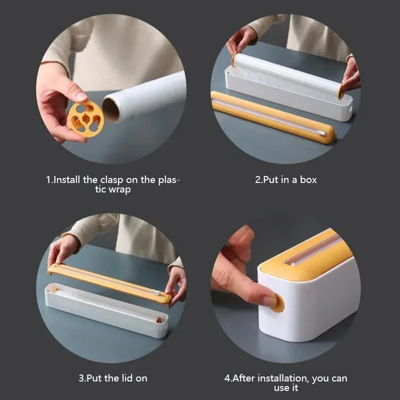 Plastic Wrap Dispensers Multi Purpose Cling Film Dispenser with Cutter Refillable Kitchen Storage Organization thumbnail 6