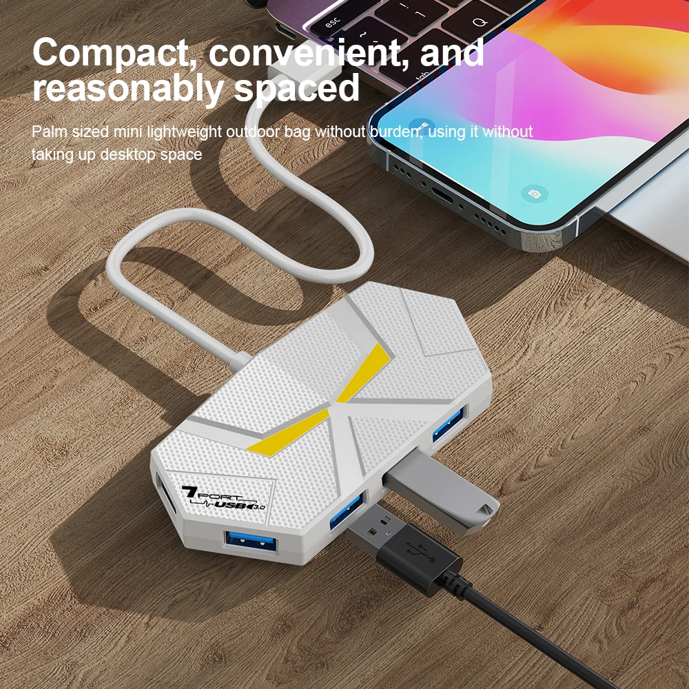 7 Ports USB 3.0 HUB Type C Docking Station 5Gbps High Speed Transmission Splitter Adapter For Laptop Hard Drive Mouse Keyboard thumbnail 6