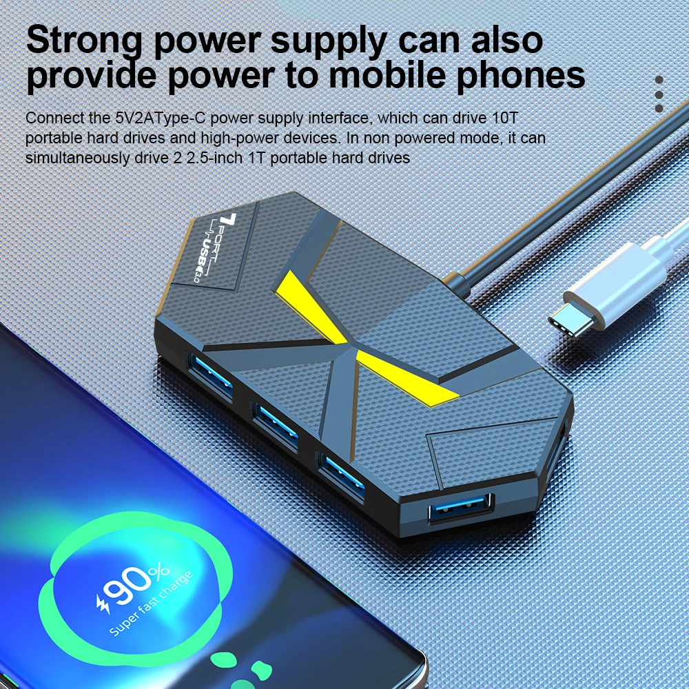 7 Ports USB 3.0 HUB Type C Docking Station 5Gbps High Speed Transmission Splitter Adapter For Laptop Hard Drive Mouse Keyboard thumbnail 3