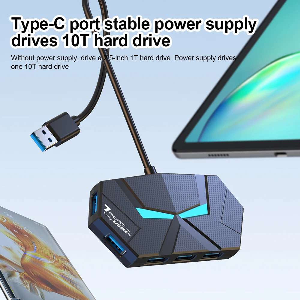 7 Ports USB 3.0 HUB Type C Docking Station 5Gbps High Speed Transmission Splitter Adapter For Laptop Hard Drive Mouse Keyboard thumbnail 4