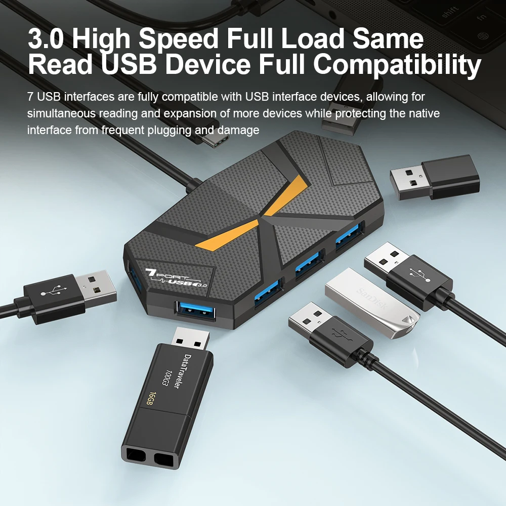 7 Ports USB 3.0 HUB Type C Docking Station 5Gbps High Speed Transmission Splitter Adapter For Laptop Hard Drive Mouse Keyboard thumbnail 5