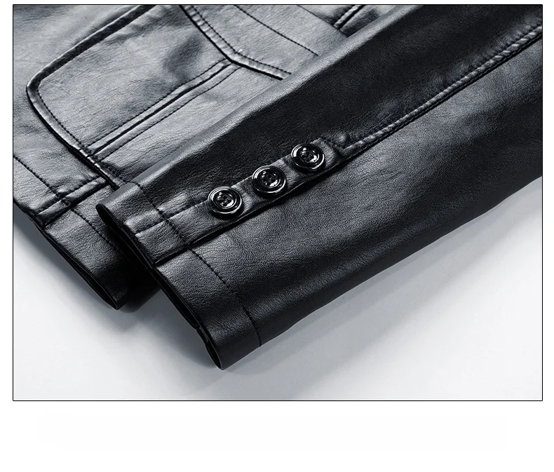 Korean Men's Leather Jacket 2024 Thick with Plush Business Casual Lapel Leather Coat Black Men's Autumn/winter Brand Clothing thumbnail 5