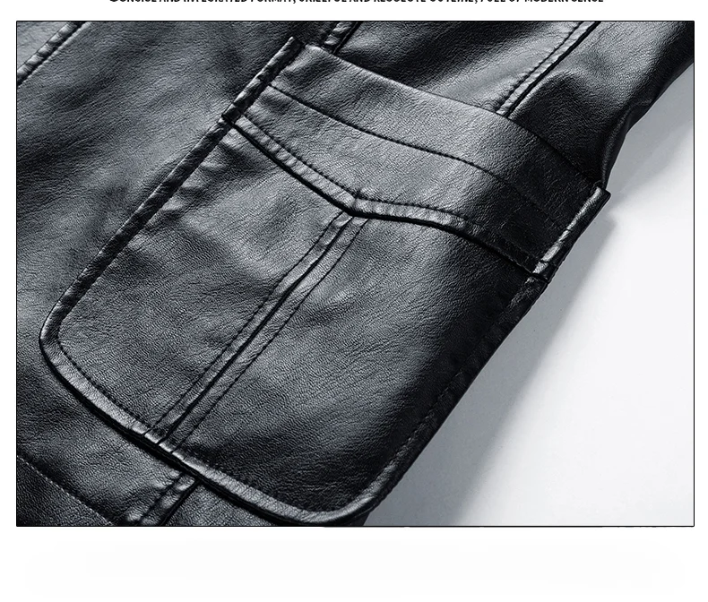 Korean Men's Leather Jacket 2024 Thick with Plush Business Casual Lapel Leather Coat Black Men's Autumn/winter Brand Clothing thumbnail 4