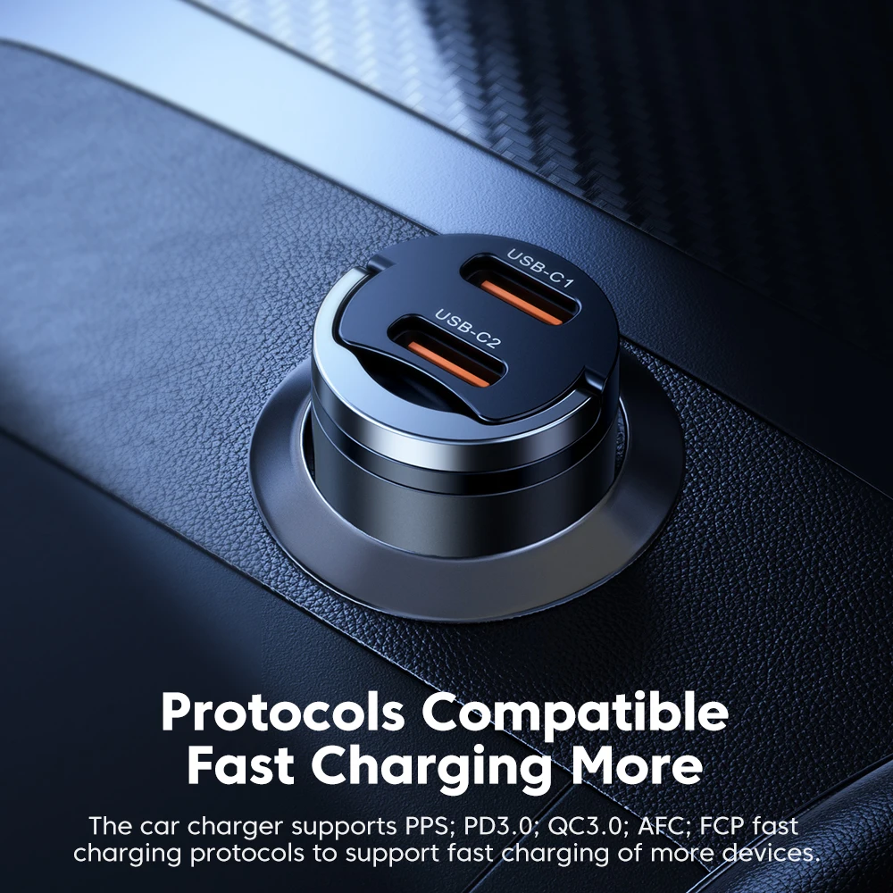 Toocki 45W USB Type C Dual Ports Car Charger Quick Charge 3.0 FCP SCP For iPhone Xiaomi Huawei Samsung Fast Charging Car Charger thumbnail 6