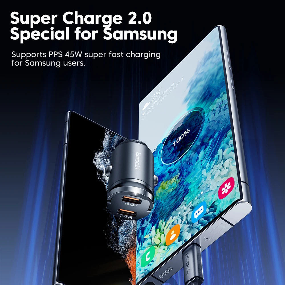 Toocki 45W USB Type C Dual Ports Car Charger Quick Charge 3.0 FCP SCP For iPhone Xiaomi Huawei Samsung Fast Charging Car Charger thumbnail 4