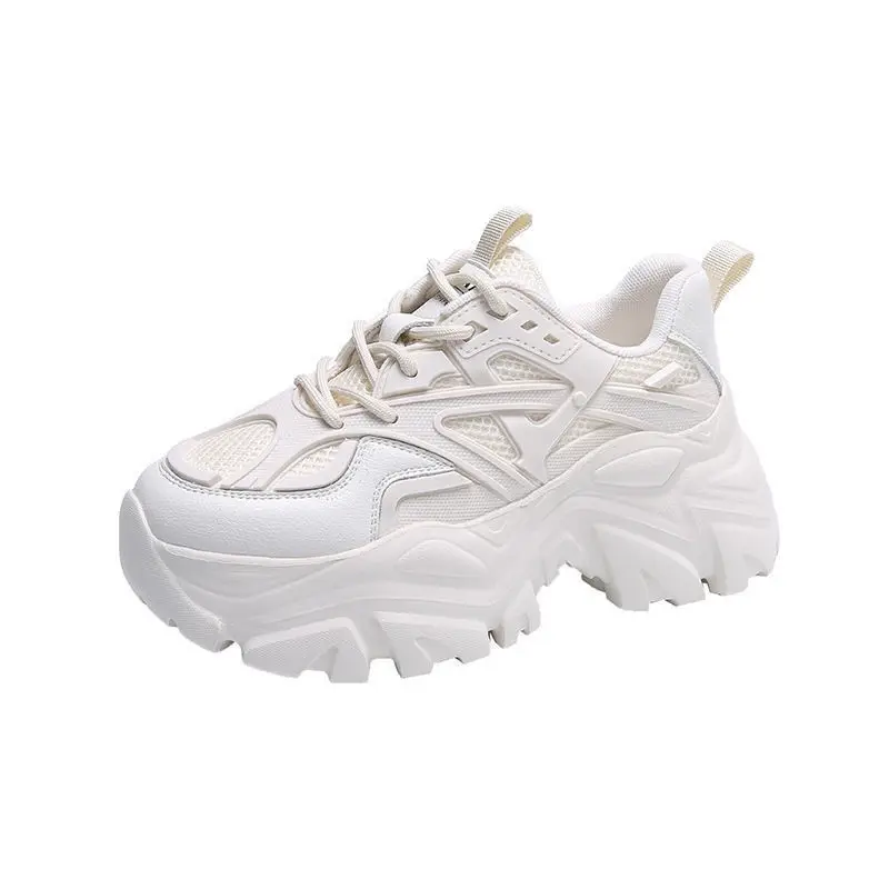 Women New Fashion Platform Sport Shoes Women 2024 New Summer Black Casual Chunky Sneakers Women Mesh Leather Platform Shoes thumbnail 5