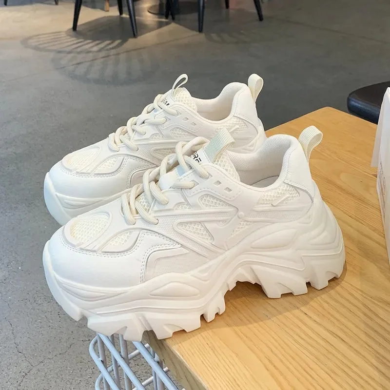 Women New Fashion Platform Sport Shoes Women 2024 New Summer Black Casual Chunky Sneakers Women Mesh Leather Platform Shoes thumbnail 2