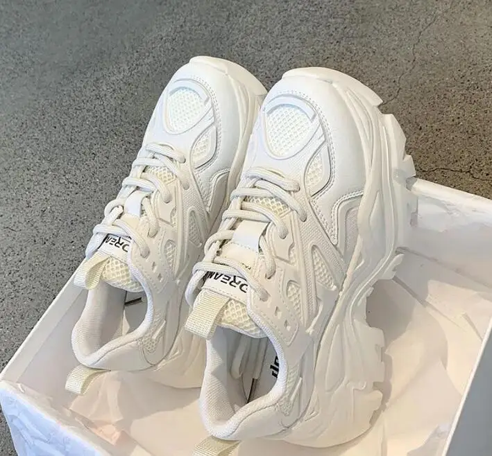 Women New Fashion Platform Sport Shoes Women 2024 New Summer Black Casual Chunky Sneakers Women Mesh Leather Platform Shoes thumbnail 6
