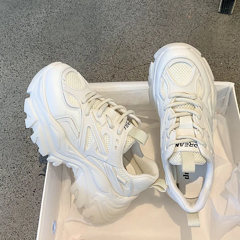 Women New Fashion Platform Sport Shoes Women 2024 New Summer Black Casual Chunky Sneakers Women Mesh Leather Platform Shoes thumbnail 4
