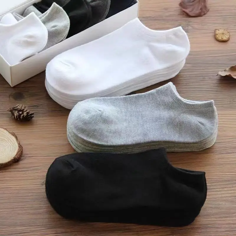 Men Ankle Socks Solid Color Black White Gray Invisible Breathable Cotton Sports Socks Male Short Socks Women Men Sox 10/5Pcs thumbnail 2