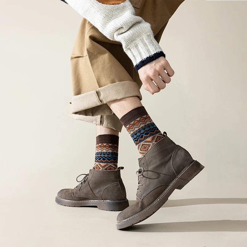 Men's Dress Socks,Cotton Crew Socks,3 Pairs,Breathable and sweat-absorbing ，Funky Colorful Pattern  Crew Socks thumbnail 3