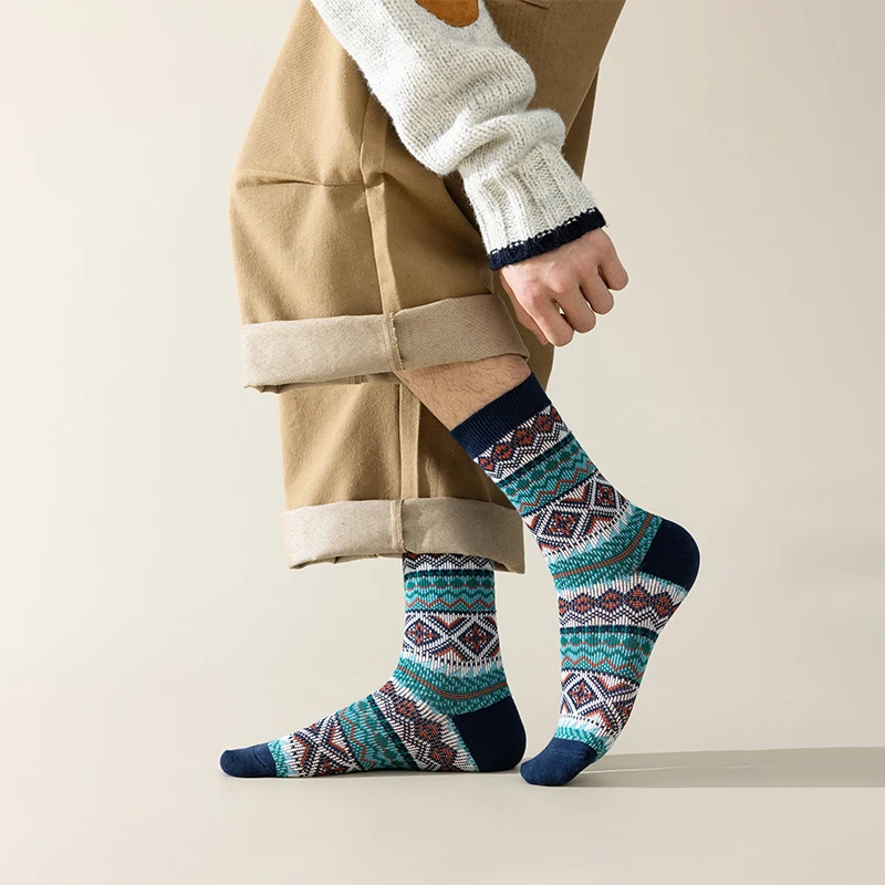Men's Dress Socks,Cotton Crew Socks,3 Pairs,Breathable and sweat-absorbing ，Funky Colorful Pattern  Crew Socks thumbnail 2