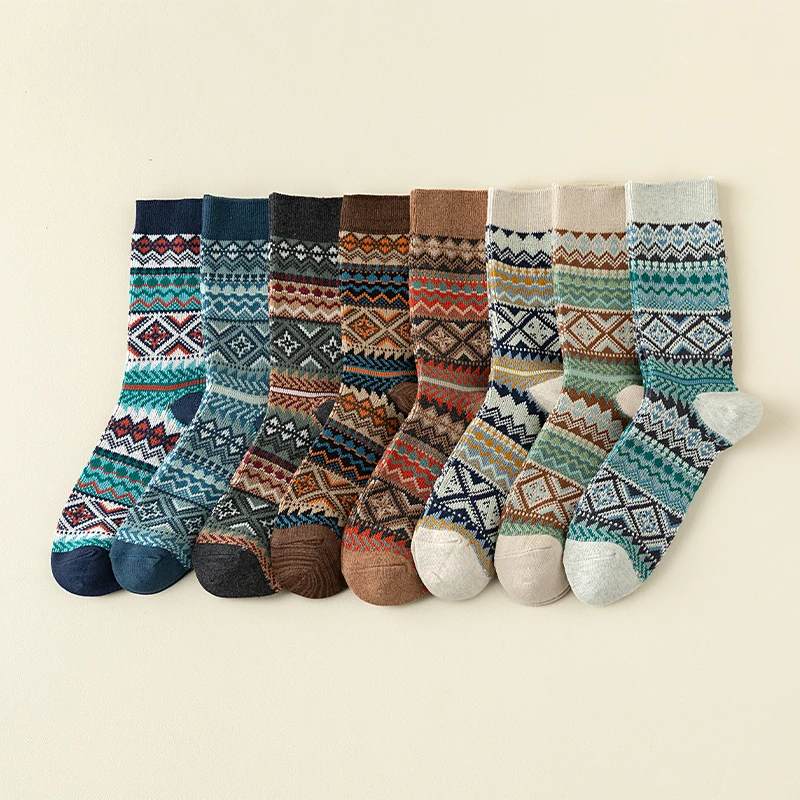 Men's Dress Socks,Cotton Crew Socks,3 Pairs,Breathable and sweat-absorbing ，Funky Colorful Pattern  Crew Socks thumbnail 4