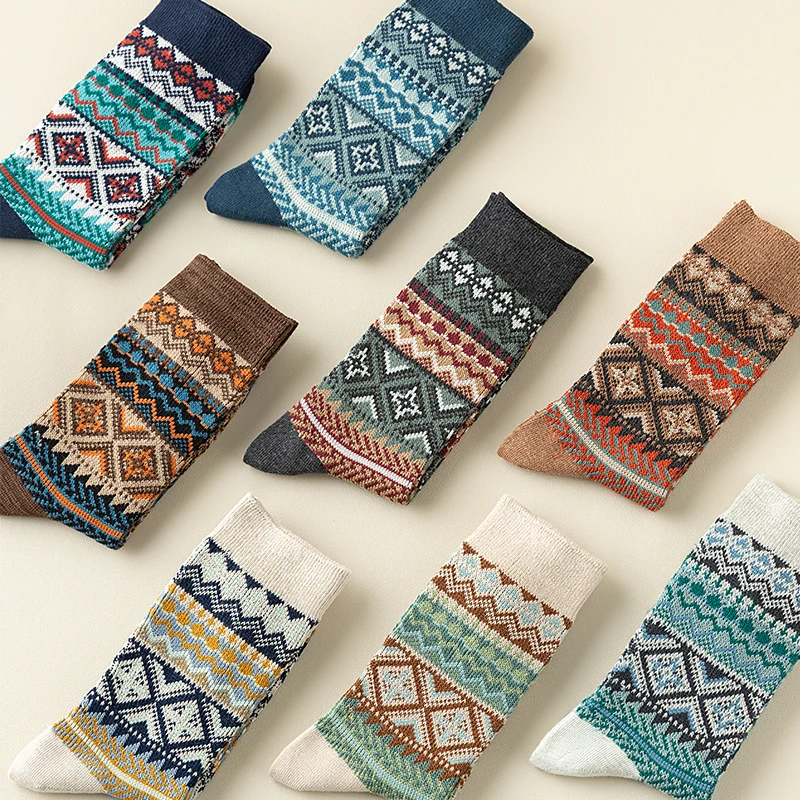 Men's Dress Socks,Cotton Crew Socks,3 Pairs,Breathable and sweat-absorbing ，Funky Colorful Pattern  Crew Socks thumbnail 5