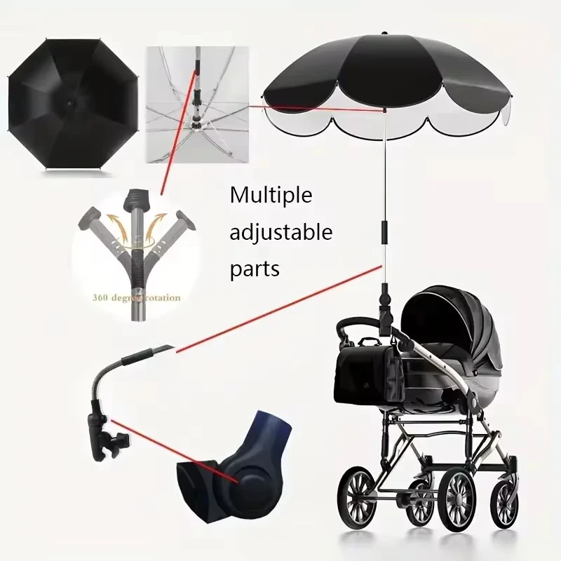 Universal Baby Car Pram Umbrella Adjustable Shade Umbrella Uv Sunshade For Stroller Accessories Sun Visor Portable Parasol Items thumbnail 6