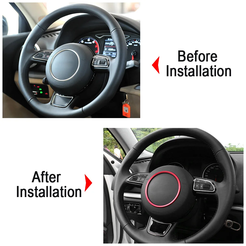 For Audi A1 A3 A4 A5 A6 A7A8 Q3 Q5 Q7 SQ5 S1 S3 S4 S5 S6 S7 S8 RS3 RS5 RS6 Car Steering Wheel Decoration Ring Trim Cover Sticker thumbnail 3